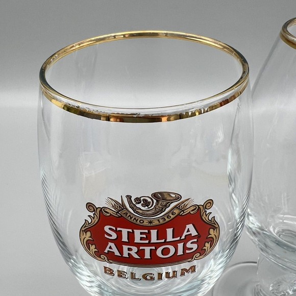 Stella Artois Chalice Beer Glasses Gold Rim 33cl  Set of 3 Barware Man Cave EUC - Picture 4 of 10